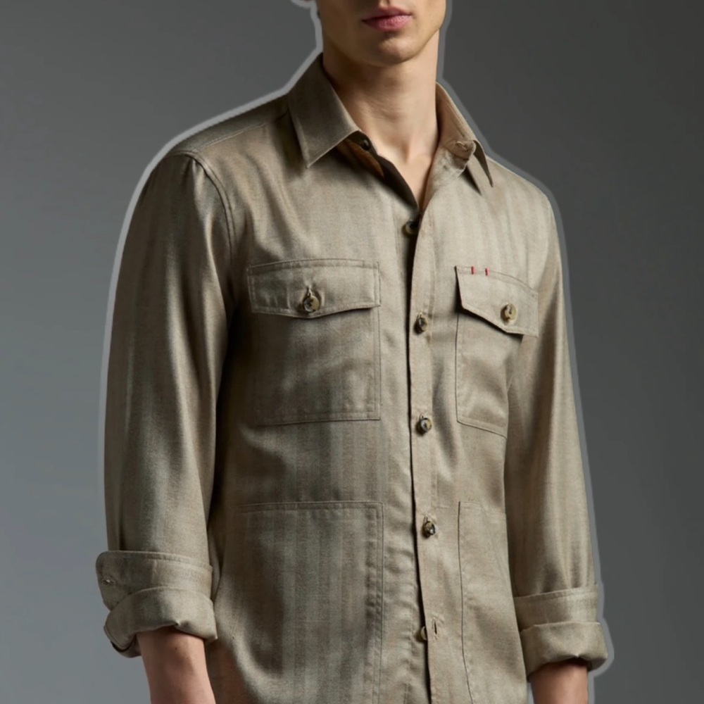 Isaia Men's Button-Down Shirt in Khaki Beige